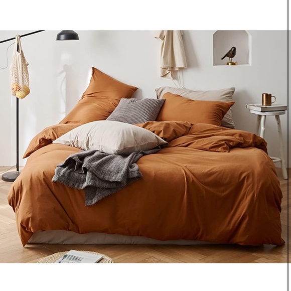 Caramel Pumpkin Duvet Cover Queen Size Burnt Orange Rust Modern Minimalist Style - Picture 3 of 3